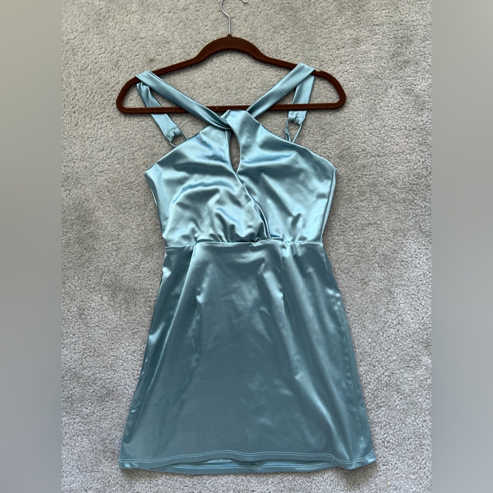 Lucy in the Sky Teal Satin Dress